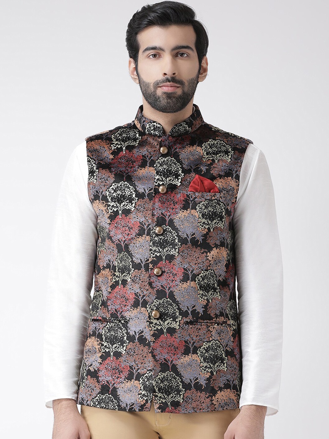 

KISAH Men Black Printed Nehru Jackets