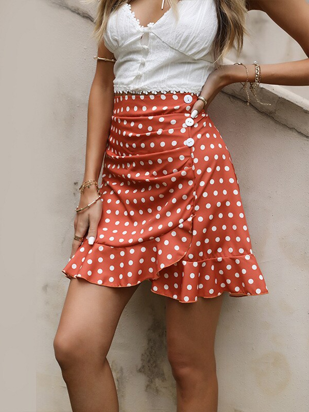 

BoStreet Women Red & White Printed Above-Knee Length Flared Skirt