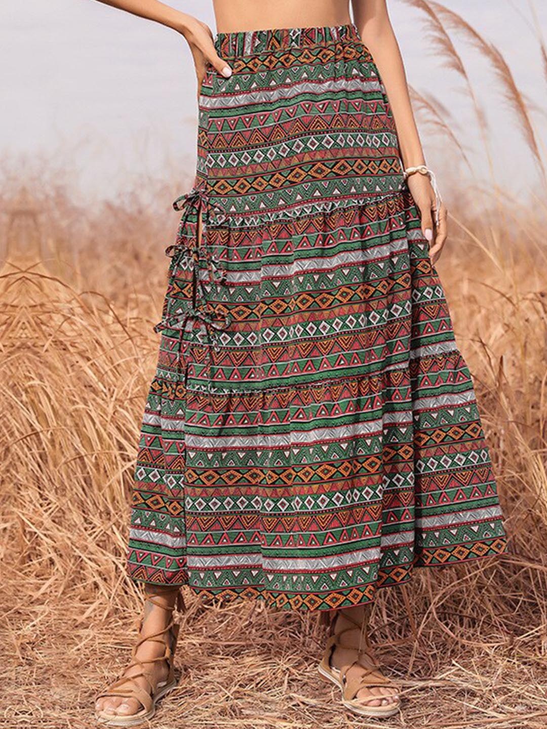 

BoStreet Women Green Self Design Straight Midi Skirts