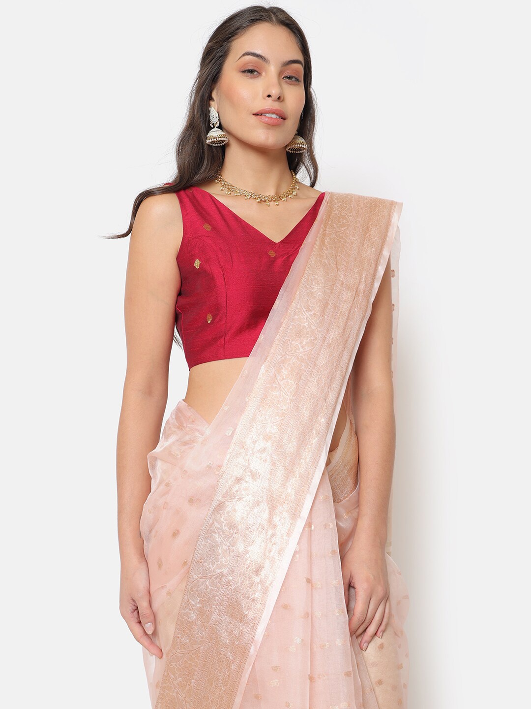 

Saaki Women Maroon Solid Saree Blouse