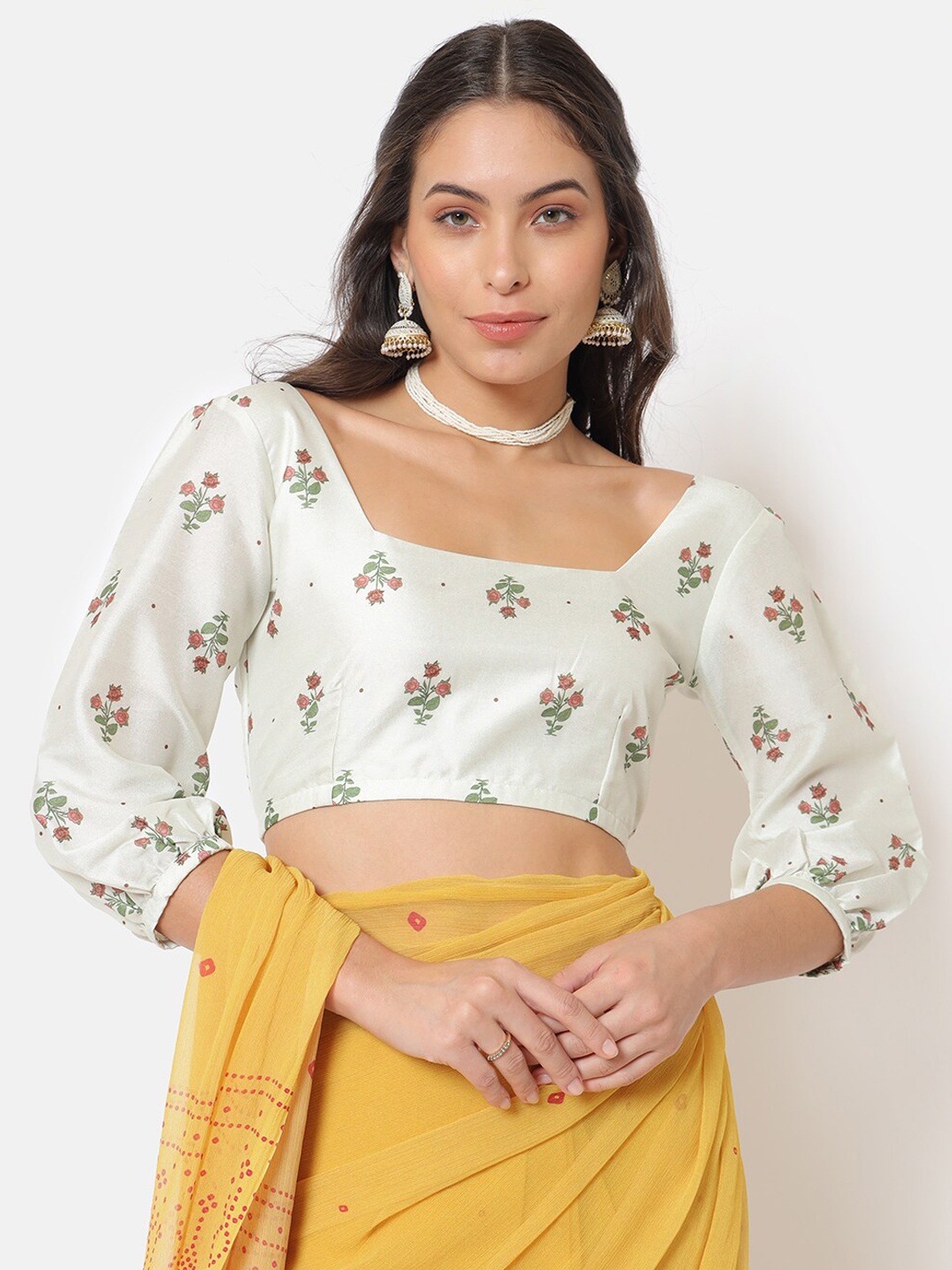 

Saaki Off White Printed Saree Blouse