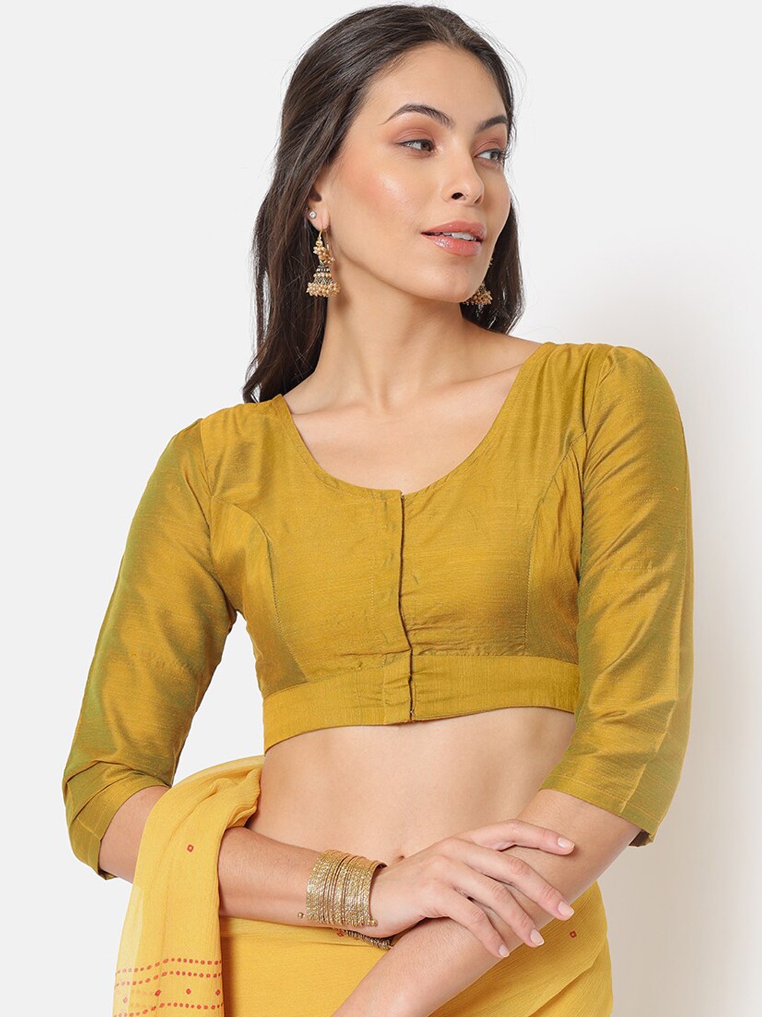 

Saaki Mustard Yellow Solid Saree Blouse