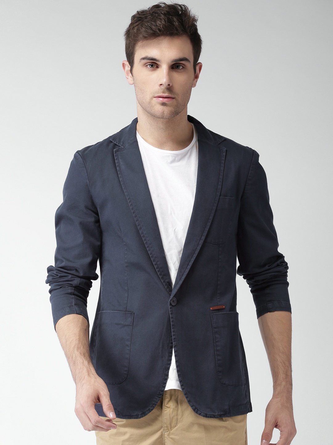 

Mast & Harbour Navy Blue Slim Fit Single-Breasted Casual Blazer