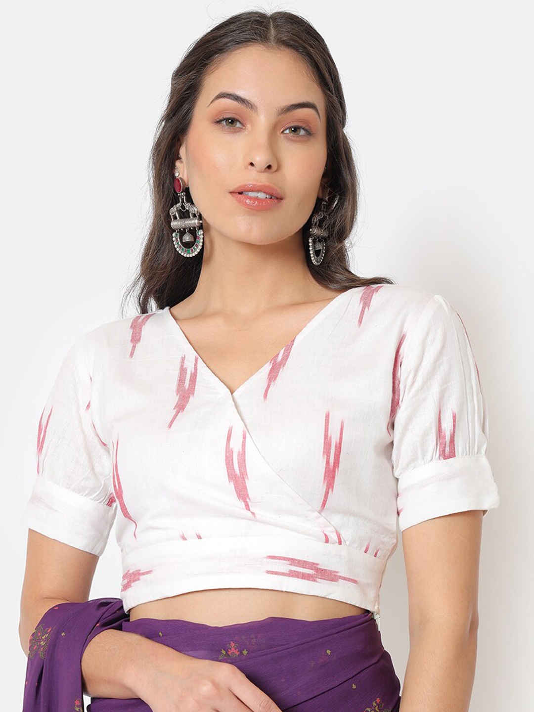 

Saaki Women Off White Printed Cotton Saree Blouse