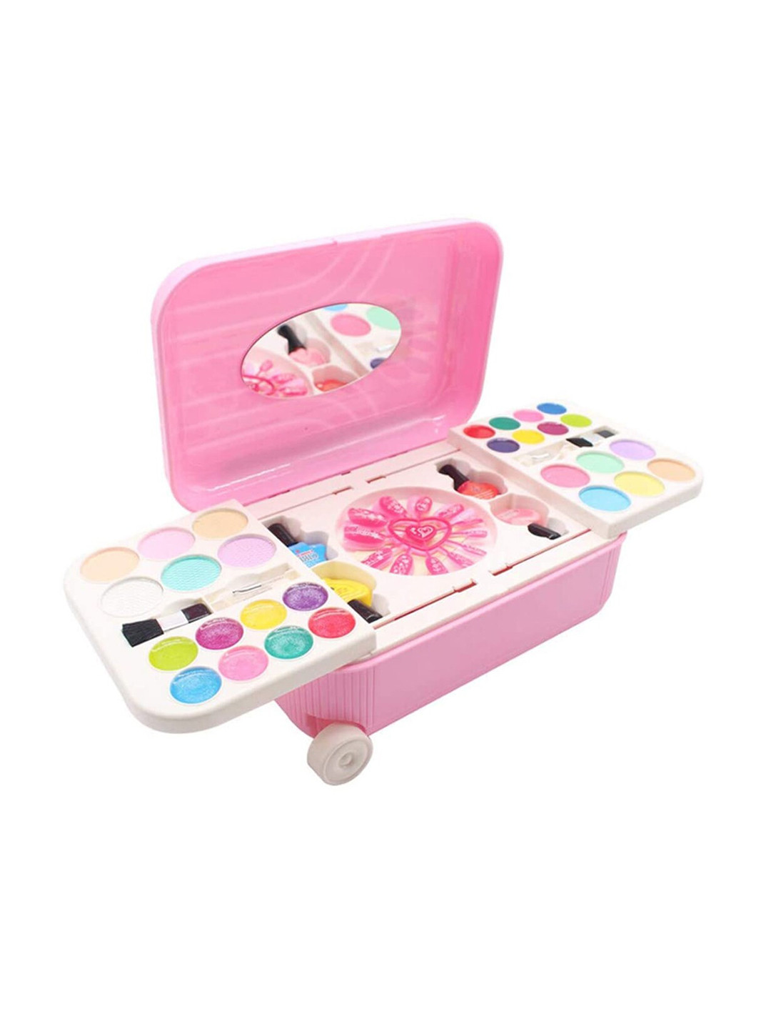 

WEMBLEY Kids Pink Solid 2 in 1 Cosmetic Makeup Palette and Nail Art Kit With Portable Trolly Bag