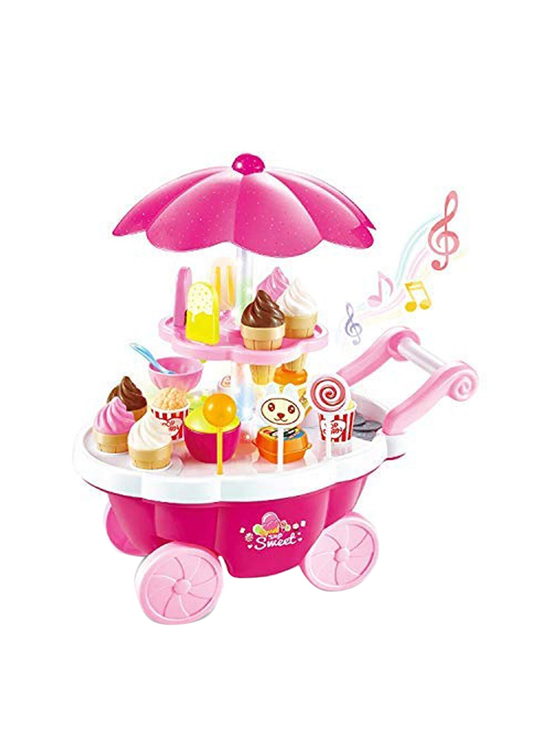 

WEMBLEY Kids Pink & Yellow Sweet Candy Shop Cart & Ice Cream Role Play Set