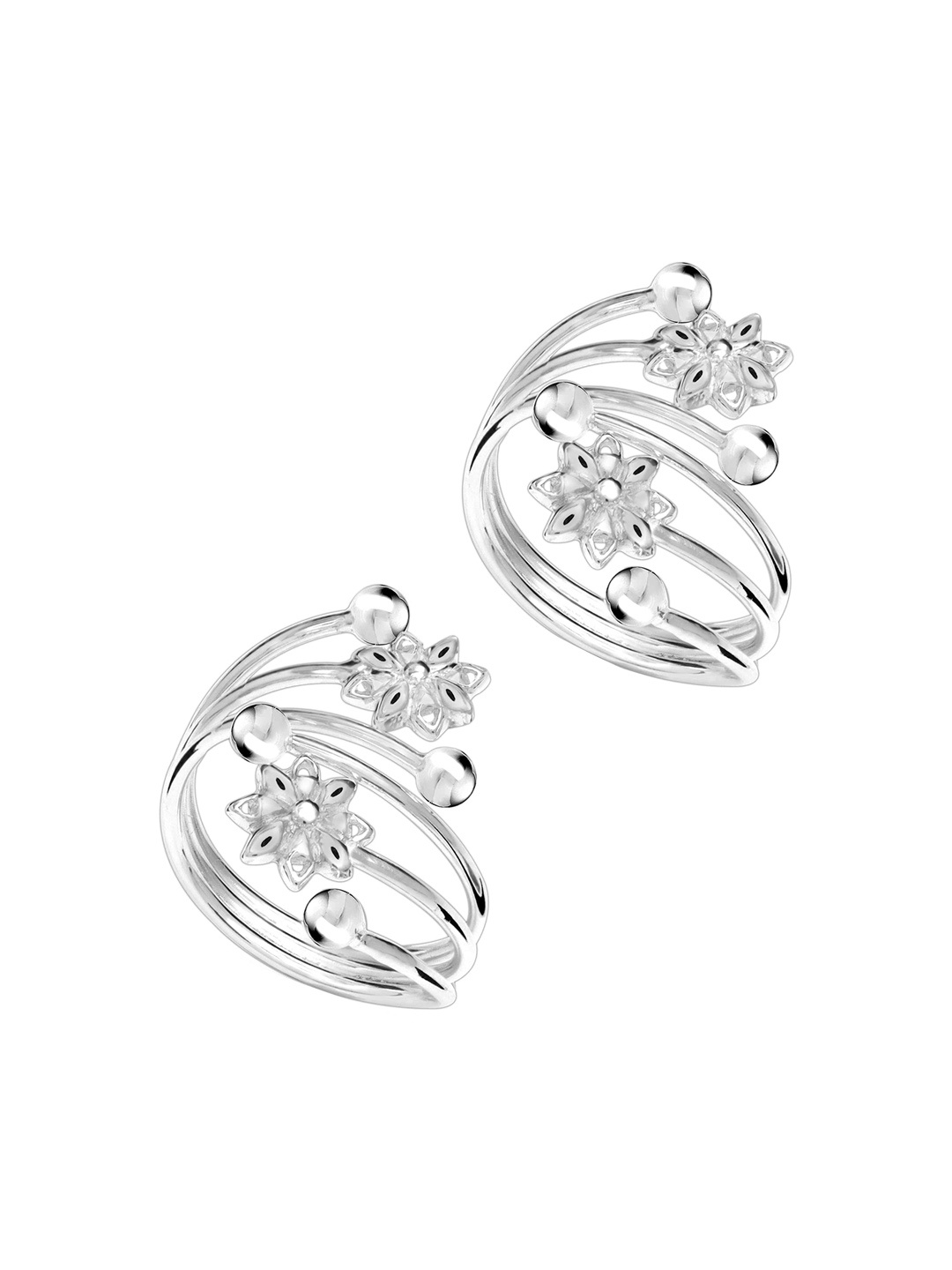 

LeCalla Set Of 2 925 Sterling Silver Silver-Toned Floral Textured Toe Rings