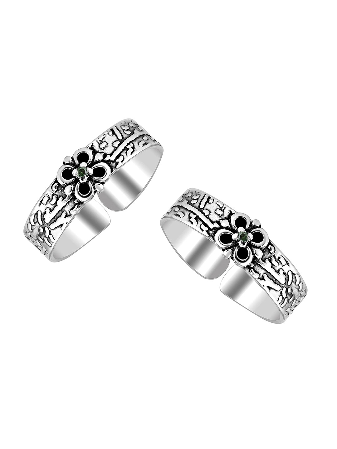 

LeCalla Set Of 2 925 Sterling Silver-Toned & Black Butterfly-Charm Toe Rings