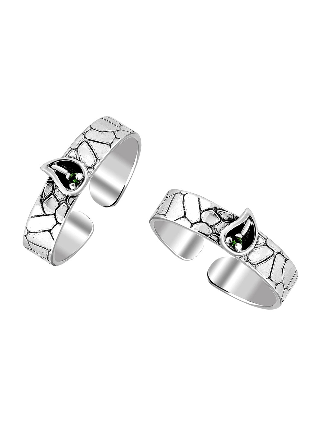 

LeCalla Set of 2 925 Sterling Silver Green CZ-Studded Textured Adjustable Toe Rings