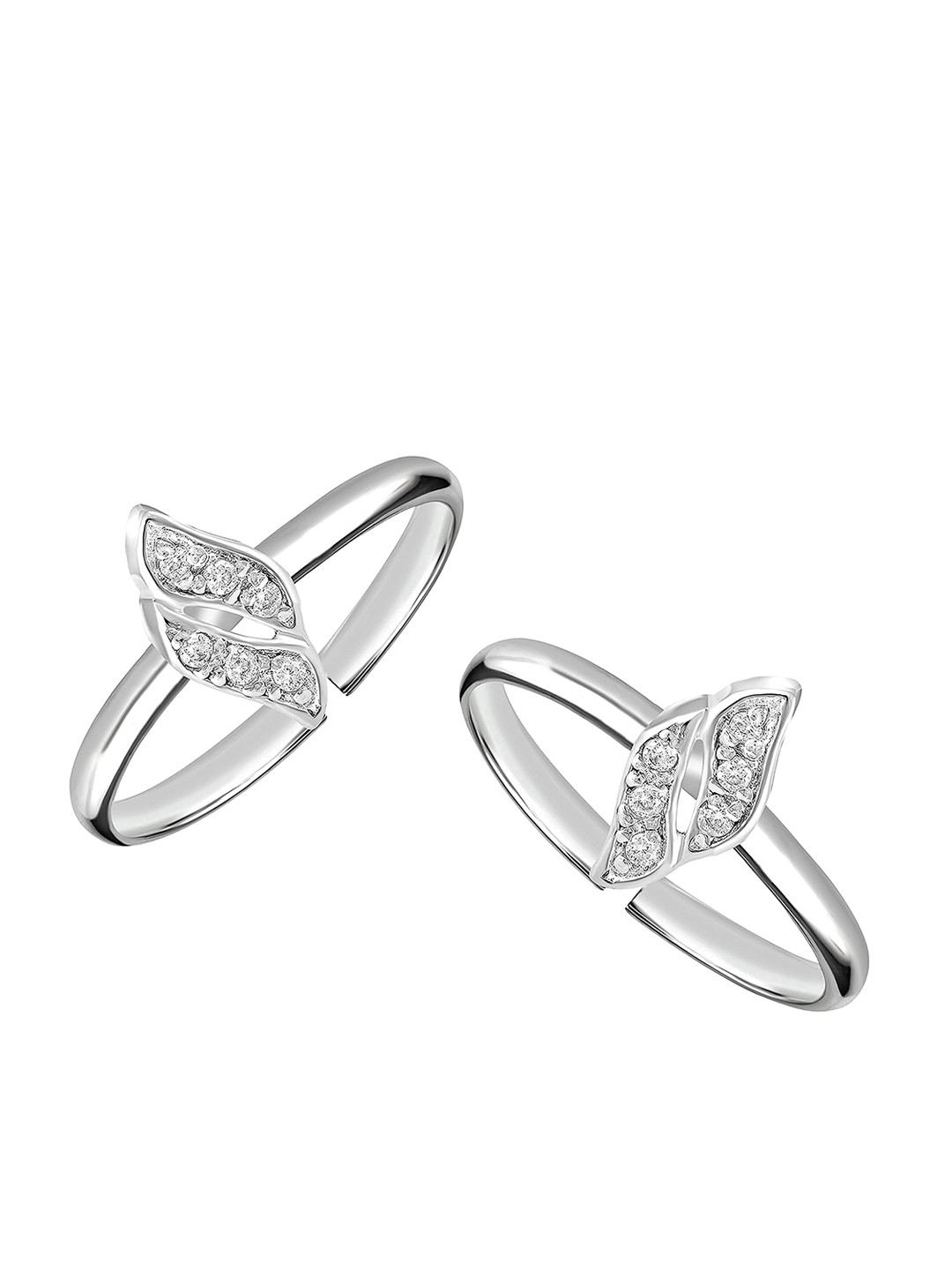 

LeCalla Set of 2 925 Sterling Silver Silver-Toned White CZ Studded Adjustable Toe Rings