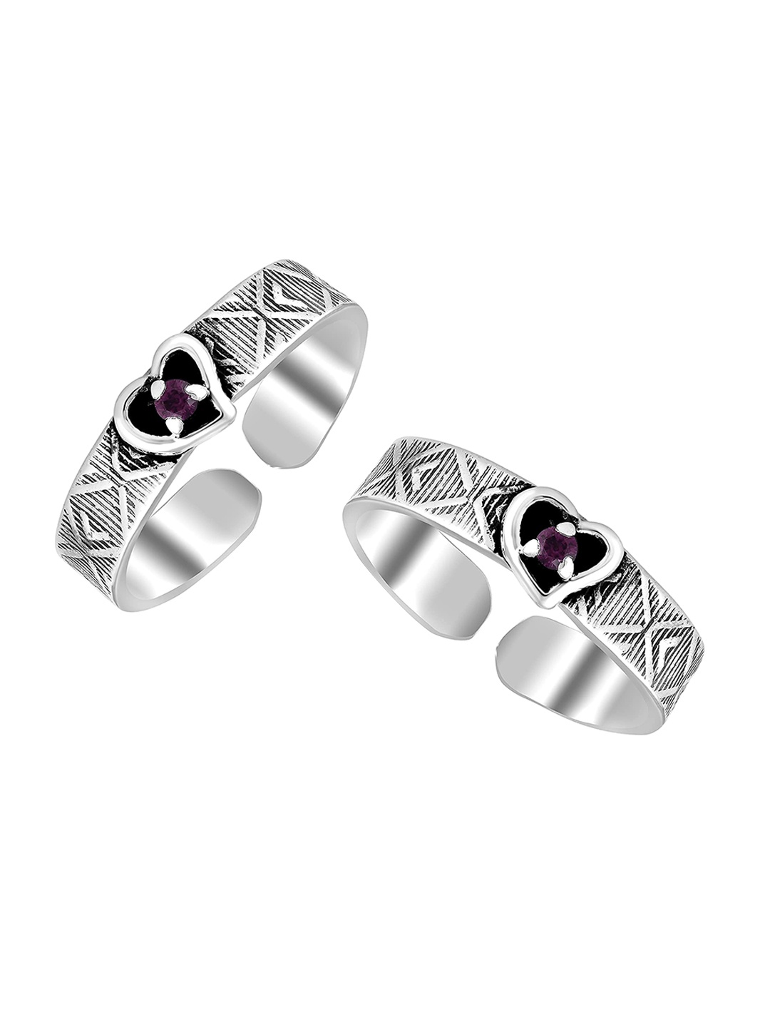 

LeCalla Women Set of 2 Silver-Toned CZ-Studded Toe Rings
