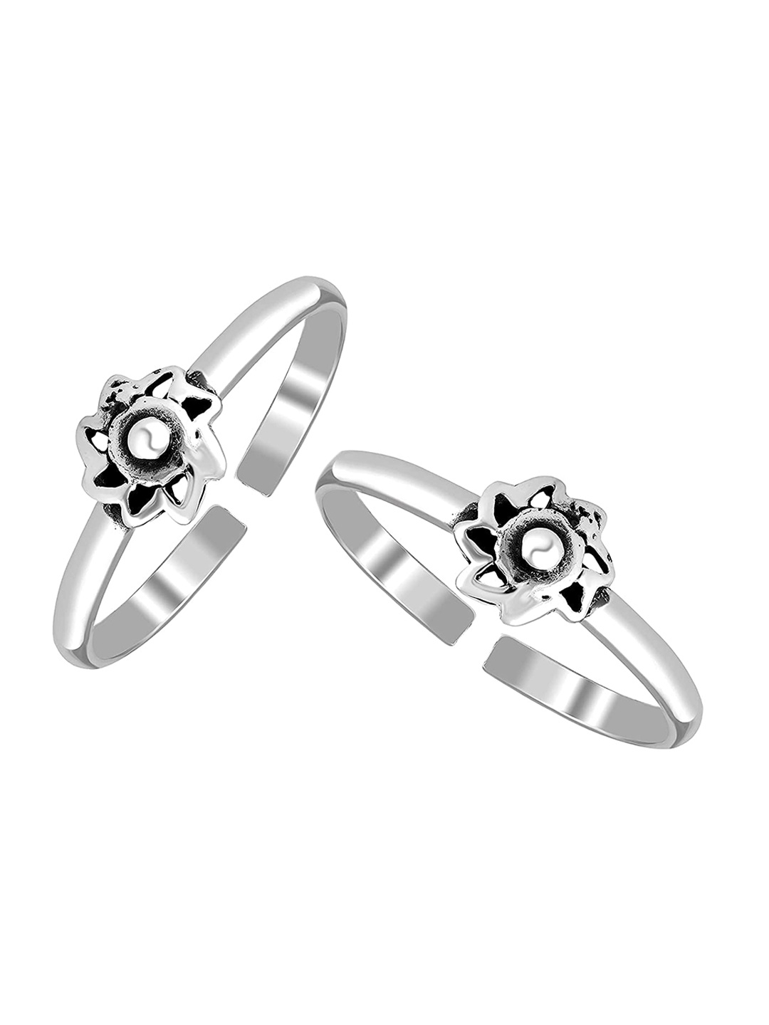 

LeCalla Set of 2 925 Sterling Silver Antique Oxidized Floral Toe Ring
