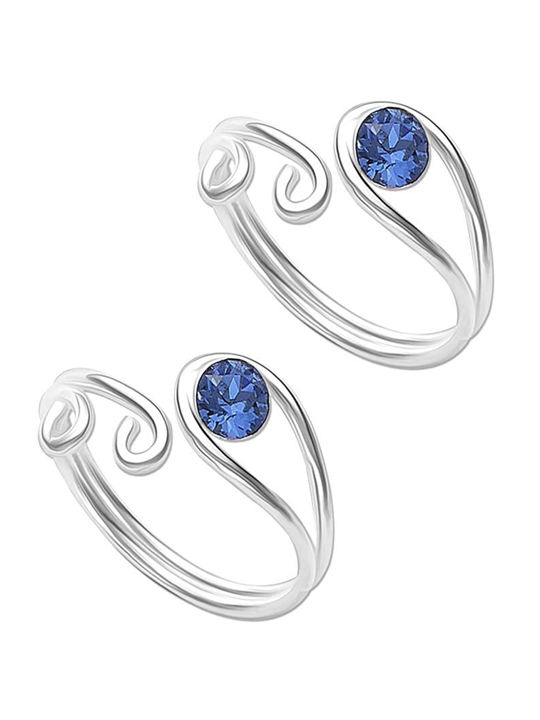 

LeCalla Set Of 2 Silver-Toned 925 Sterling Silver CZ Studded Toe Rings