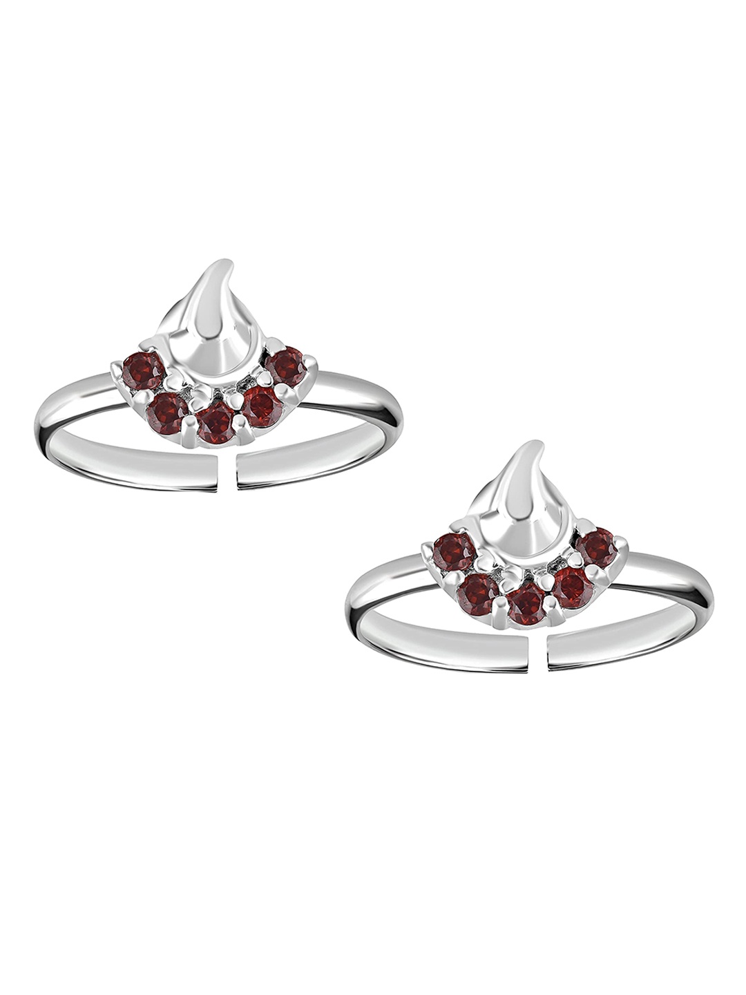 

LeCalla Silver-Toned 925 Sterling Silver Red Zircon Stone Toe Rings