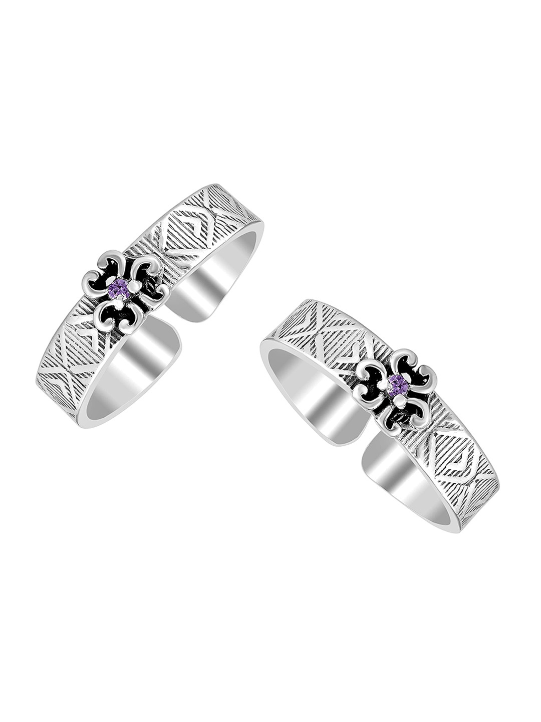 

LeCalla Women Set of 2 Blue 925 Sterling Silver Stone Studded Floral Design Toe Rings