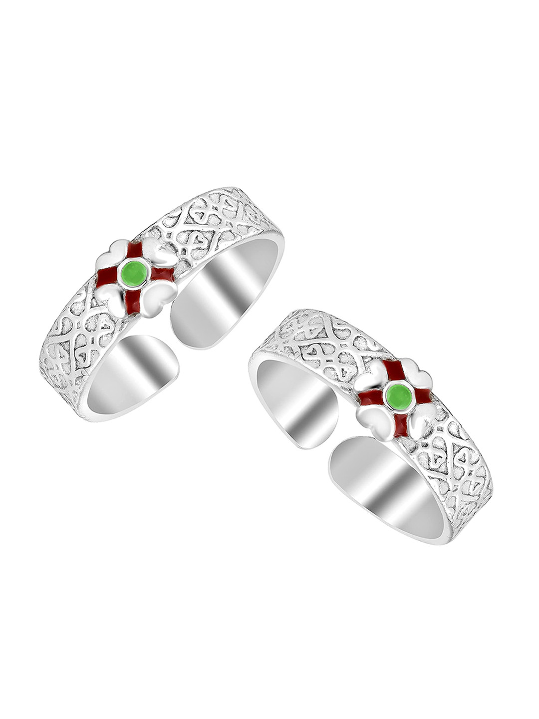 

LeCalla Women Set of 2 Maroon & Green 925 Sterling Silver Adjustable Toe Rings