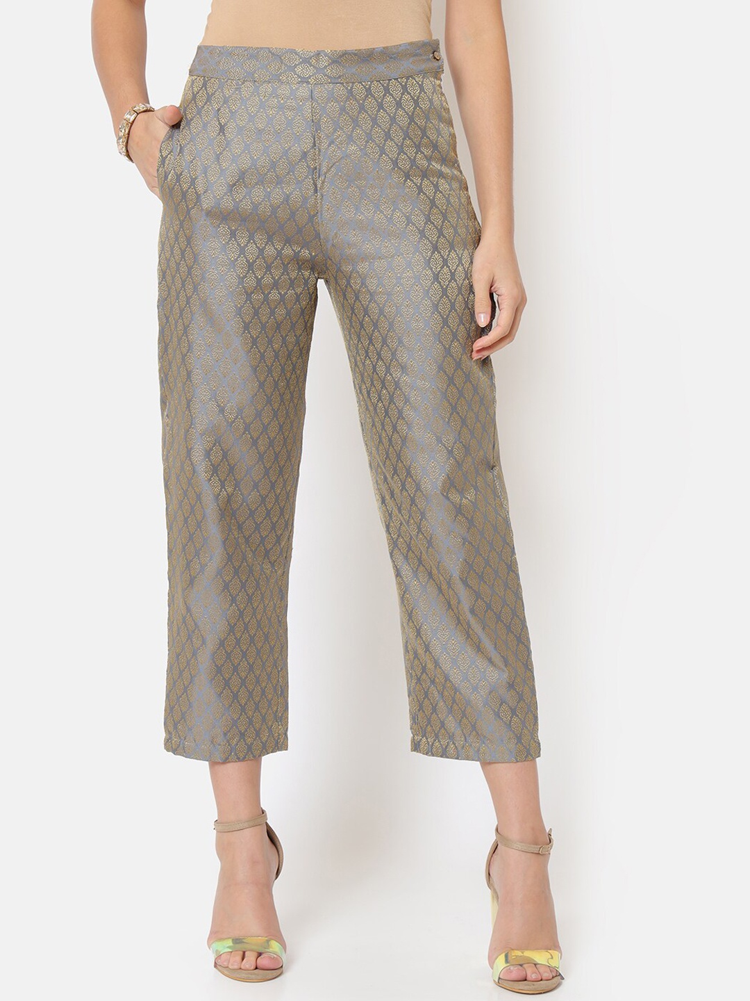 

Saaki Women Grey Ethnic Motifs Embellished Trousers