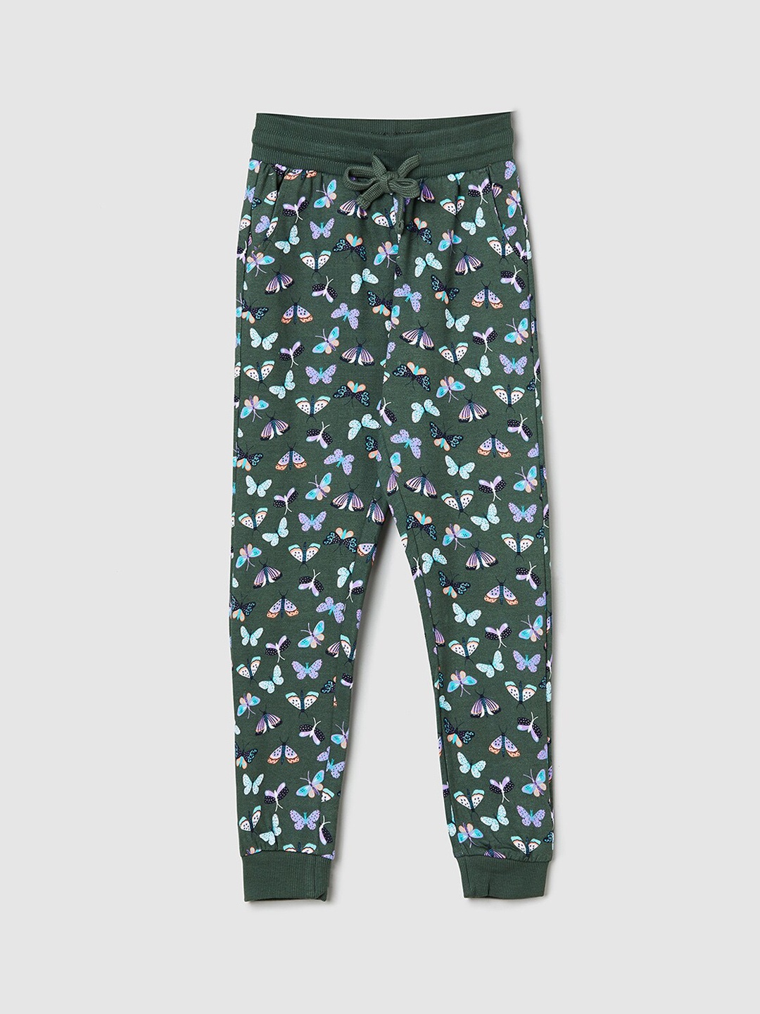 

max Girls Green & Blue Regular Fit Printed Cotton Joggers