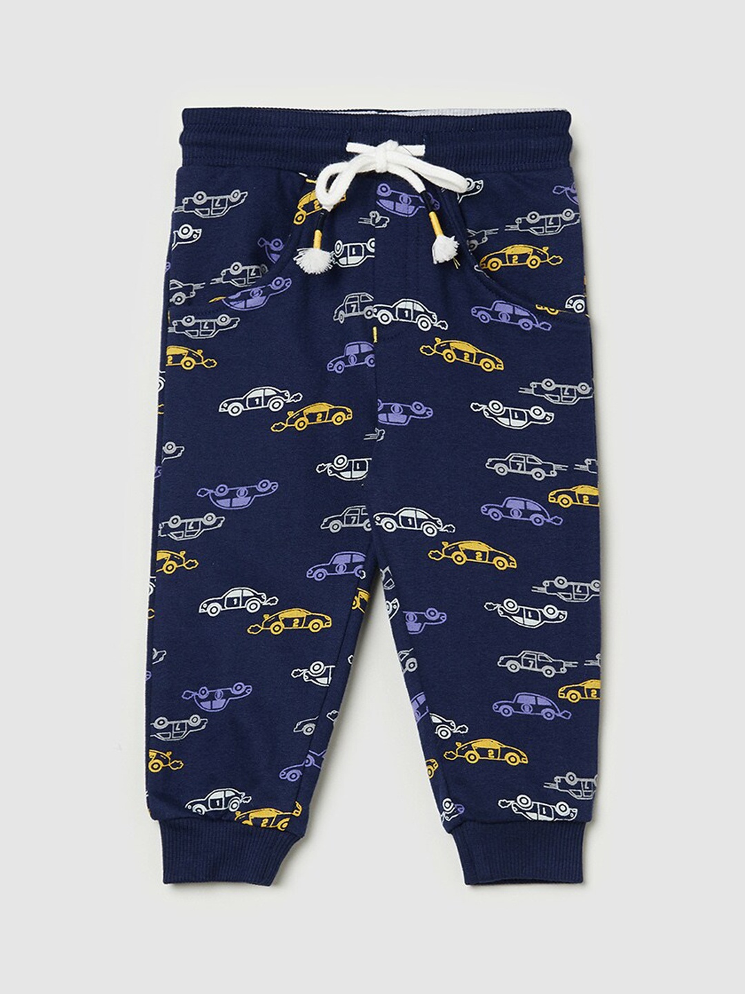 

max Boys Blue & Yellow Regular Fit Printed Cotton Joggers