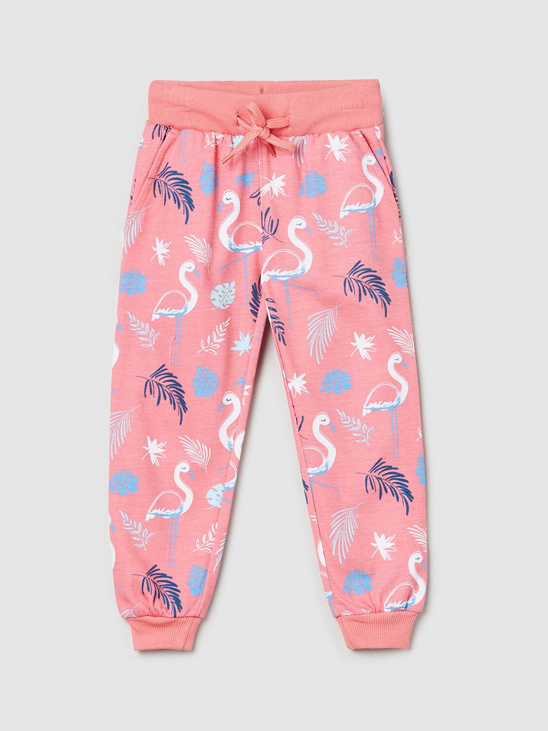 

max Girls Pink & White Regular Fit Printed Pure Cotton Joggers