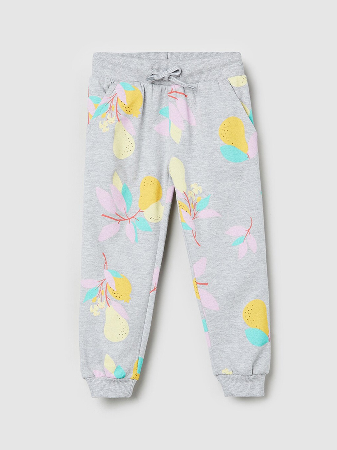 

max Girls Grey & Pink Regular Fit Printed Pure Cotton Joggers