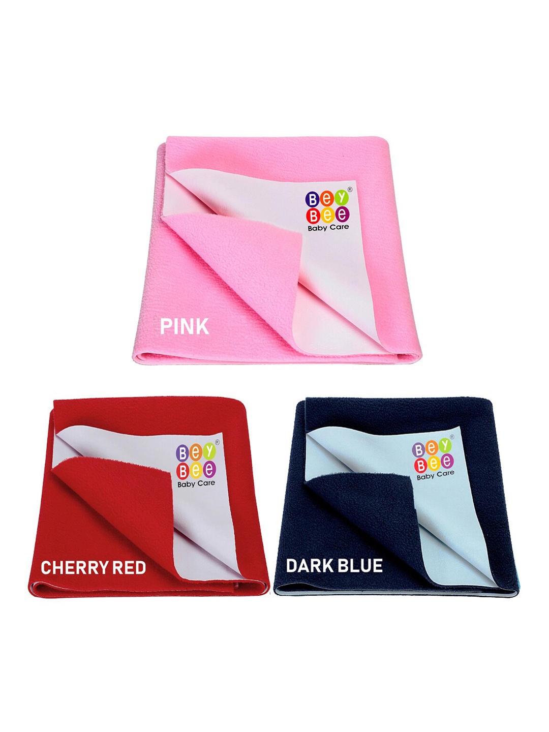 

BeyBee Kids Pack Of 3 Pink Blue & Red Solid Waterproof Dry Sheet Cotton Mattress Protector