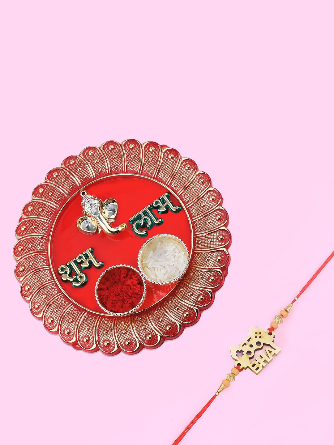 

Silver Shine 1 Bhaiya Rakhi with Pooja Thali Roli Chawal Greeting Card, Gold