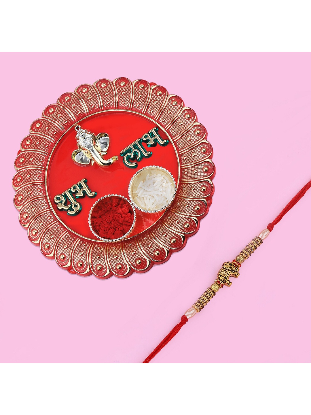 

Silver Shine 1 Bhaiya Rakhi With Pooja Thali Roli Chawal Greeting Card, Multi