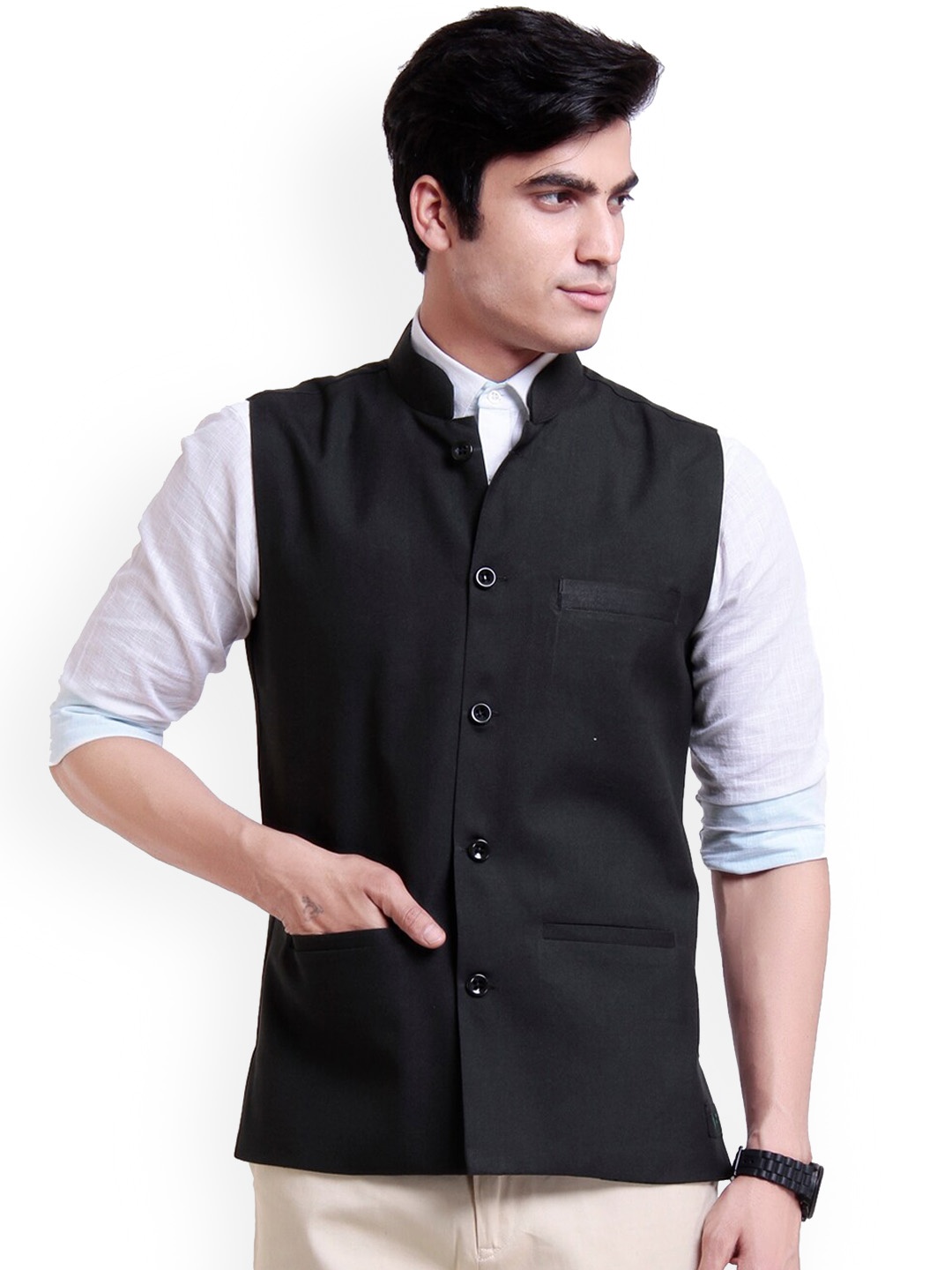 

Vandnam Fabrics Men Green brown Checked Longline Tailored Jacket