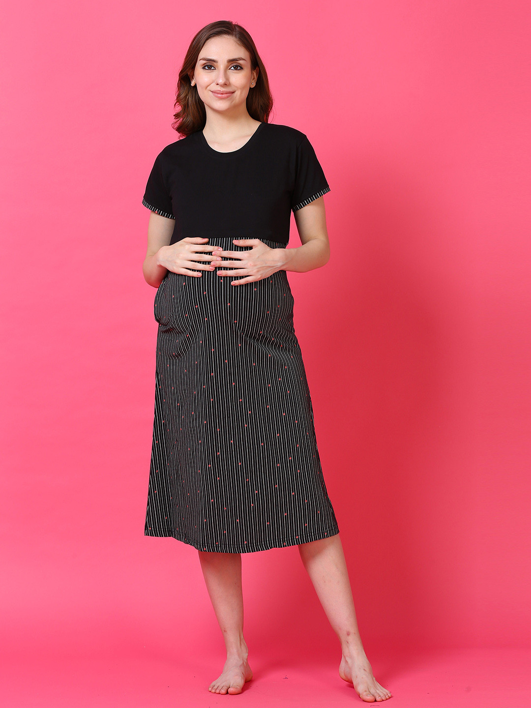 

9shines Label Women Black Printed Nightdress