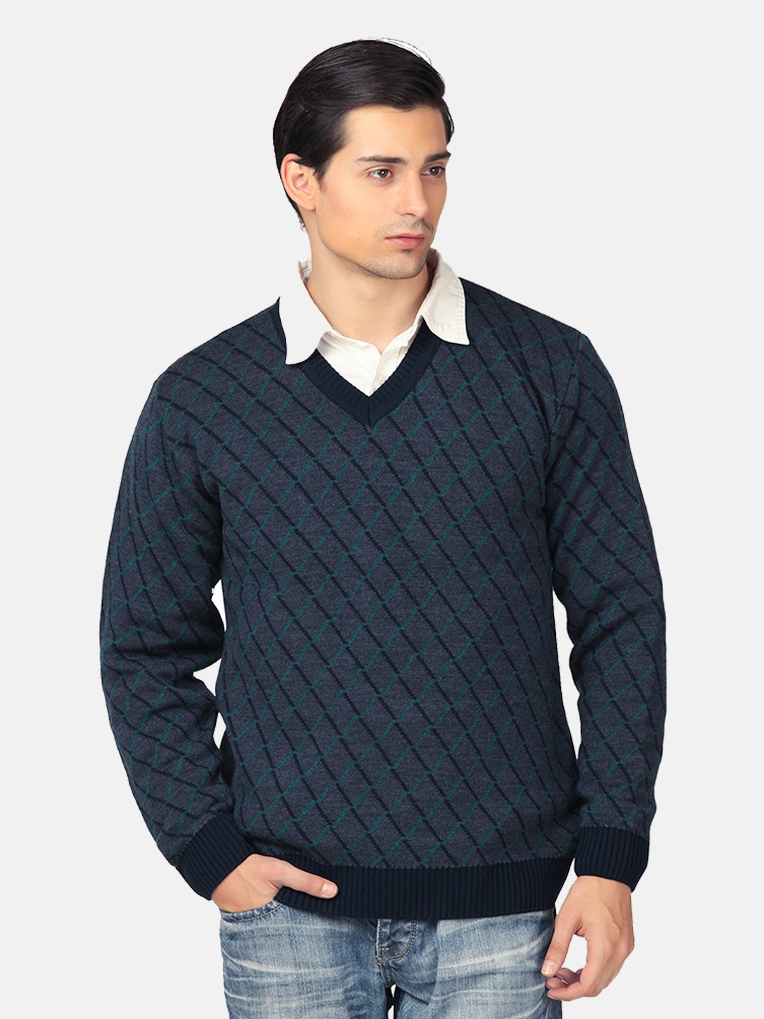 

aarbee Men Charcoal Printed Argyle Pullover