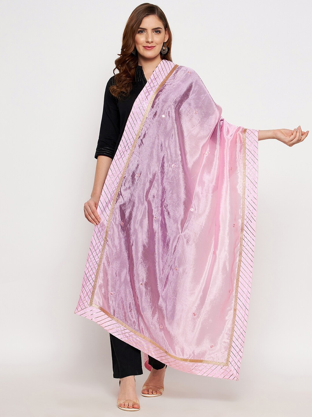 

Clora Creation Pink Printed Dupatta with Gotta Patti