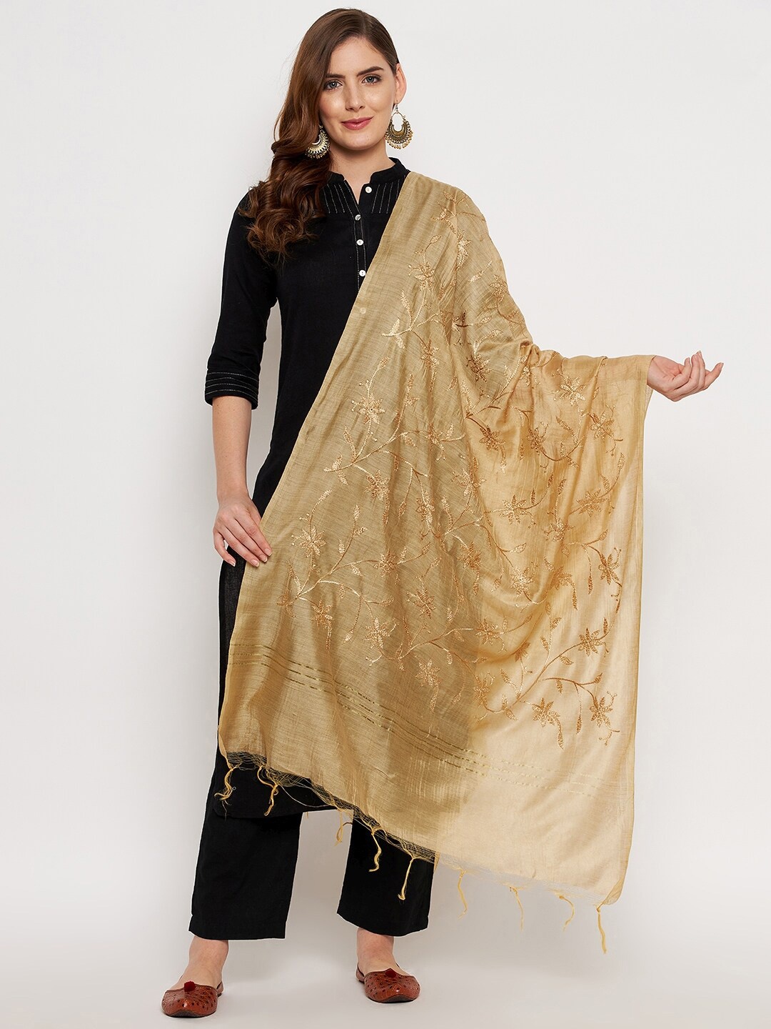 

Clora Creation Beige & Brown Embroidered Dupatta