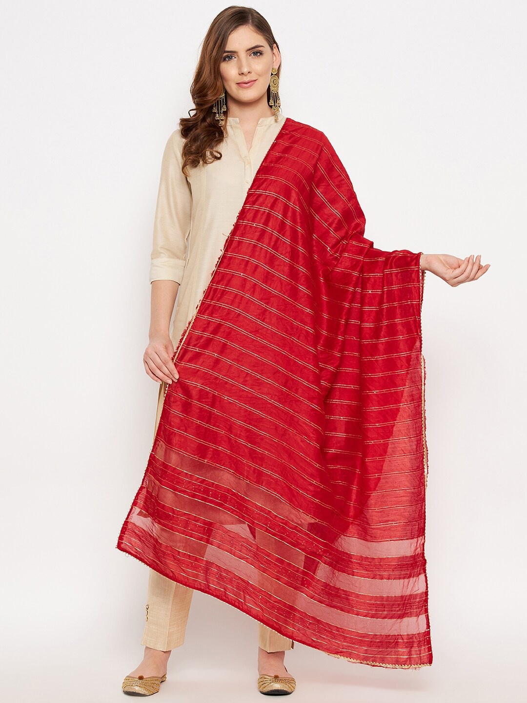 

Clora Creation Red Printed Dupatta with Sequinned