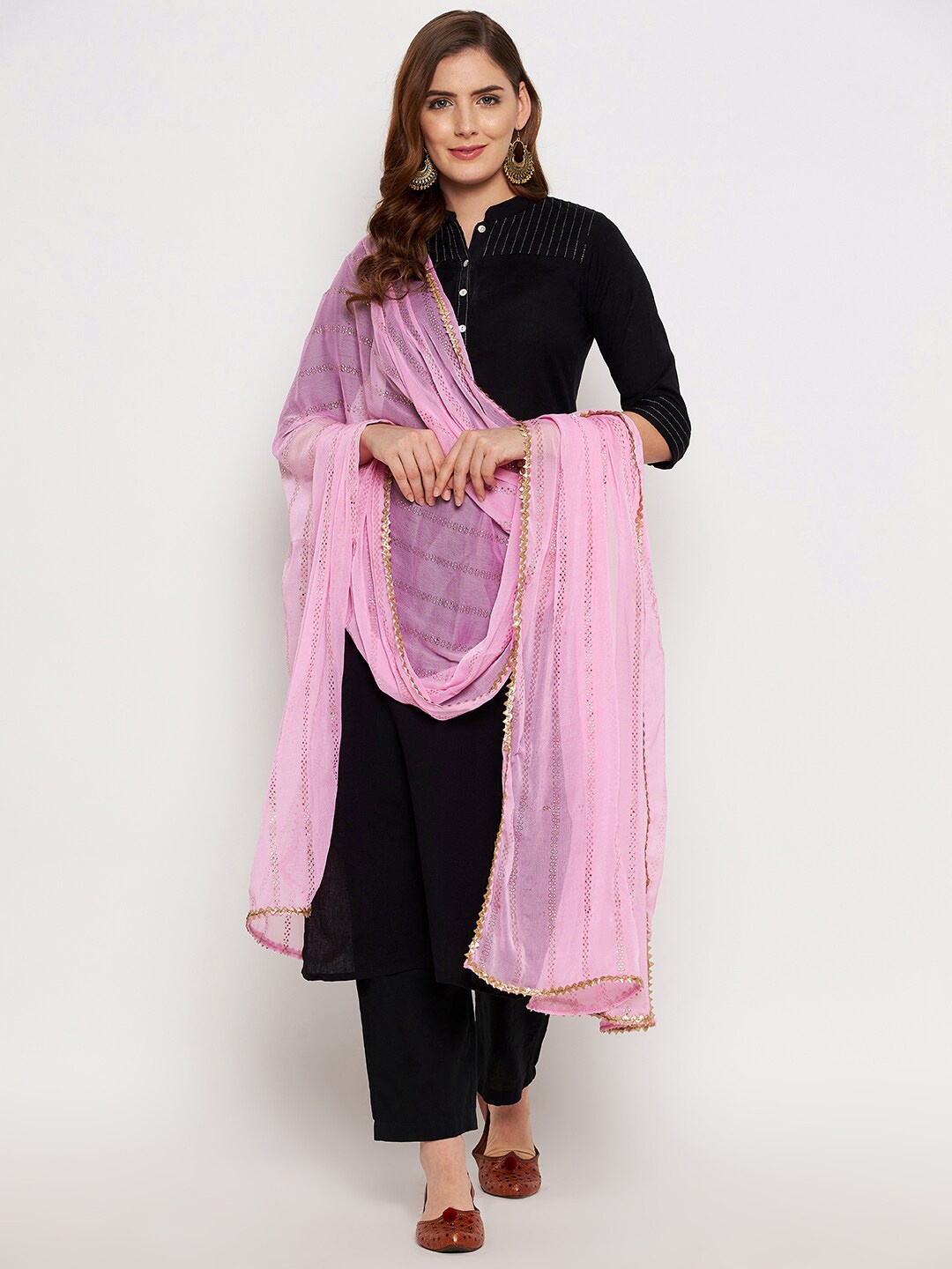 

Clora Creation Pink & Gold-Toned Printed Dupatta with Gotta Patti