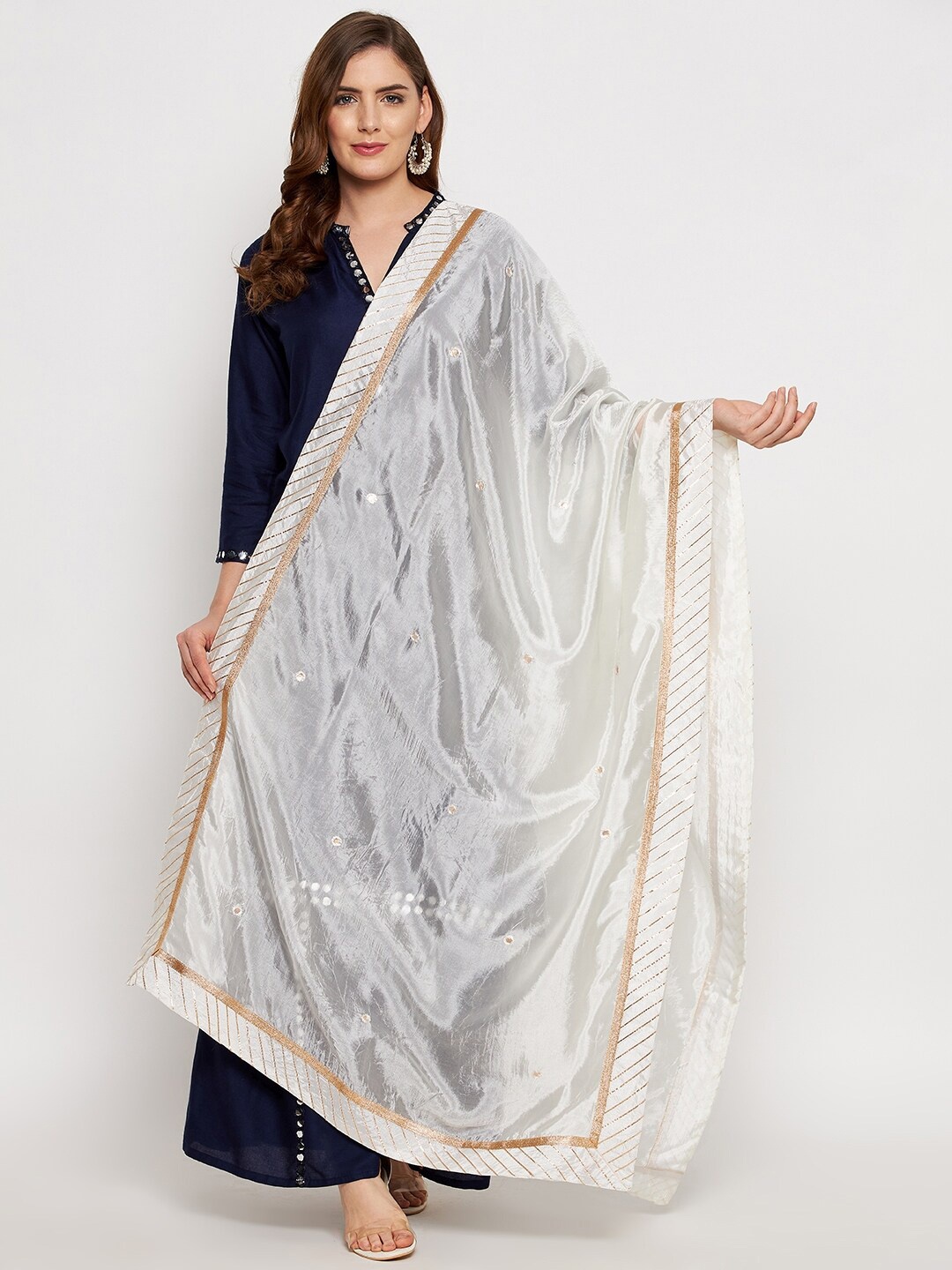 

Clora Creation Off White & Gold-Toned Printed Dupatta with Gotta Patti