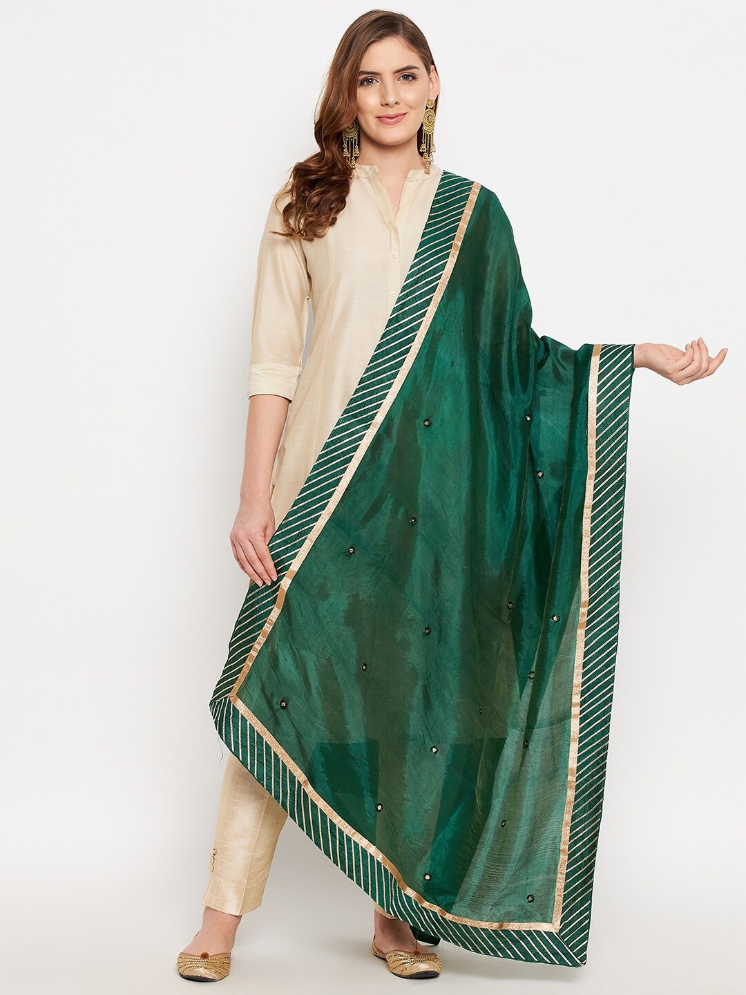 

Clora Creation Green & Gold-Toned Printed Dupatta with Gotta Patti