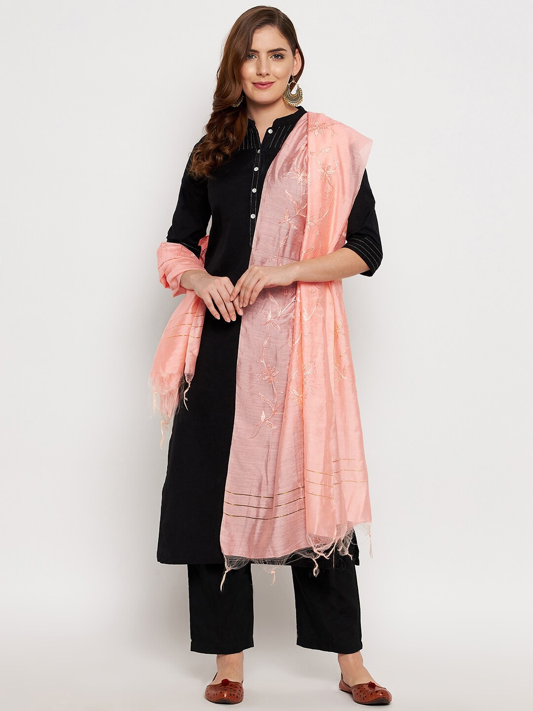

Clora Creation Peach-Coloured Embroidered Dupatta