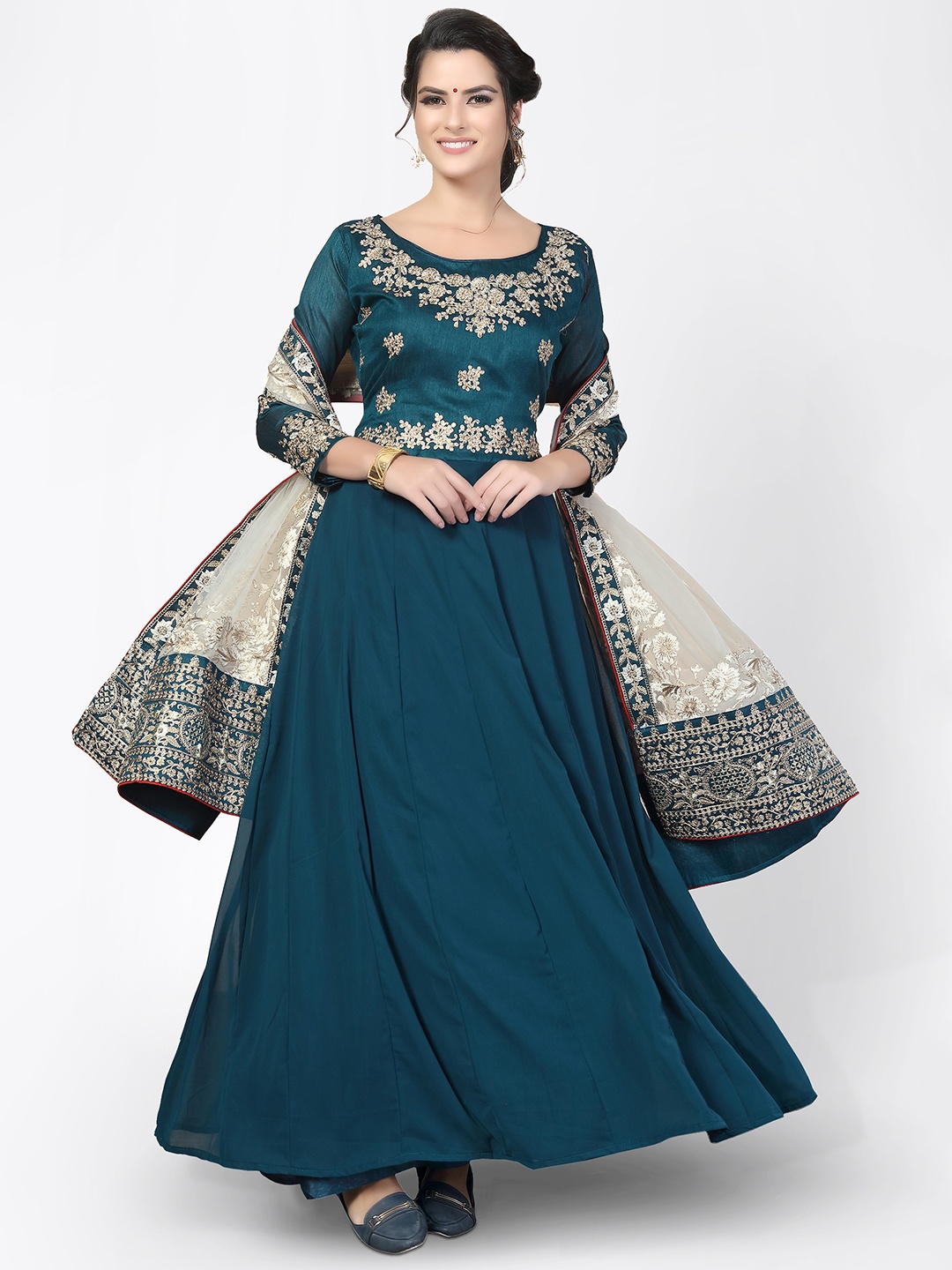 

Divine International Trading Co Turquoise Blue & Gold-Toned Semi-Stitched Dress Material