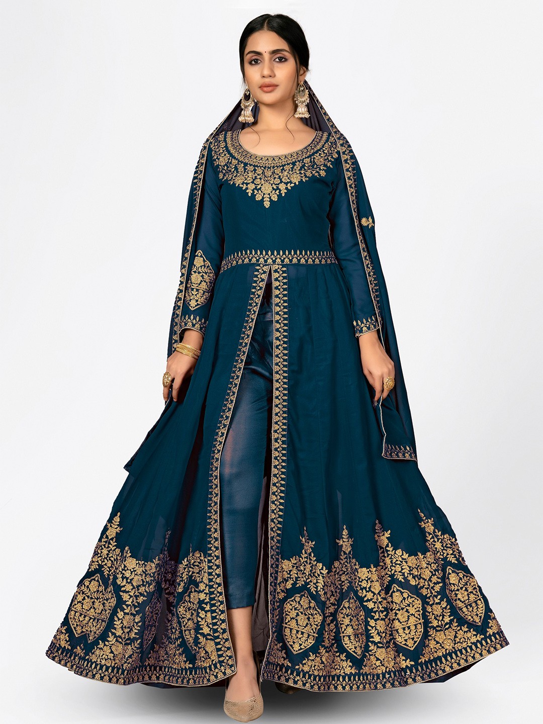 

Divine International Trading Co Turquoise Blue & Gold-Toned Embroidered Semi-Stitched Dress Material