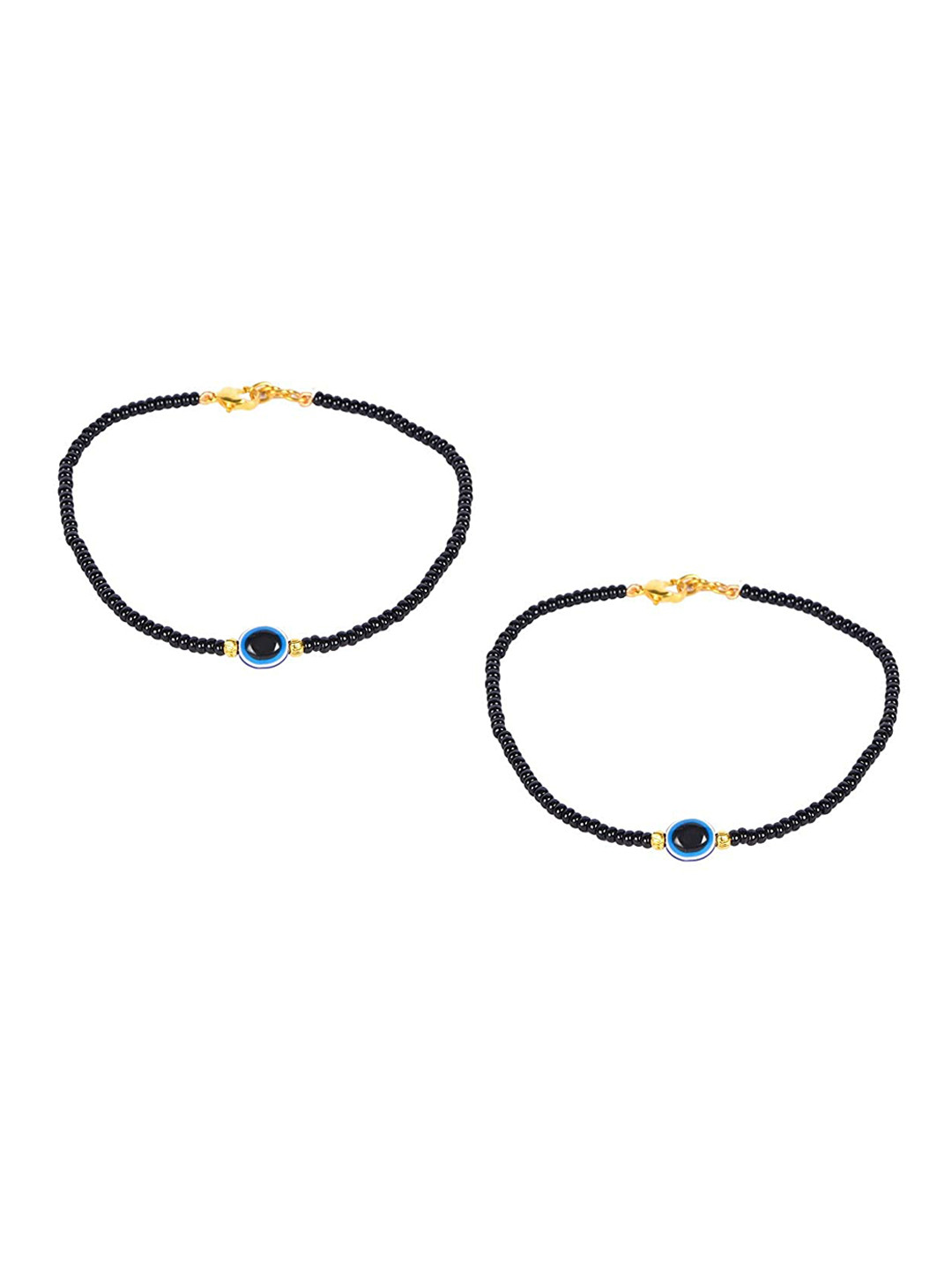 

stripes Women Set of 2 Silver-Plated Black Beaded Solid Anklet