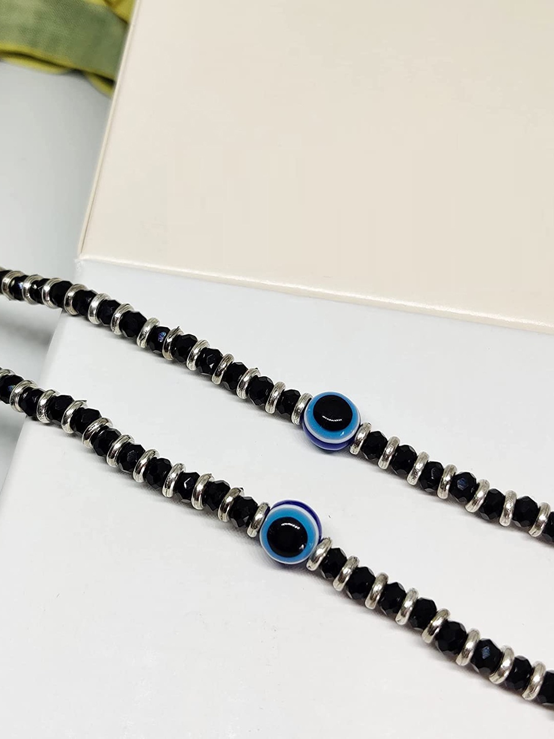 

stripes Women Black & Blue Beaded Silver-Plated Evil Eye Anklet