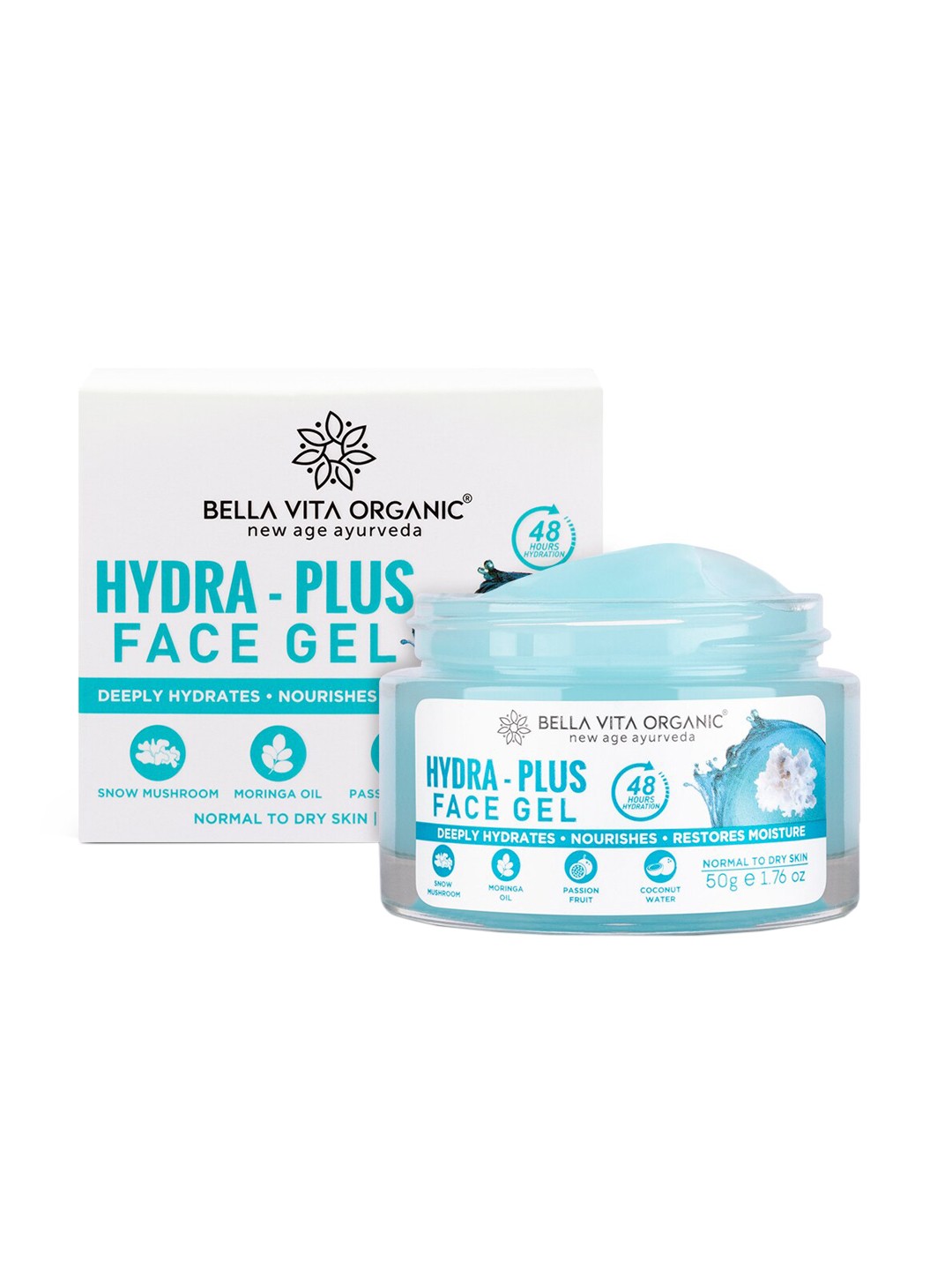 

Bella Vita Organic Hydra-Plus Face Gel with Coconut Water & Moringa Oil - 50g, Blue