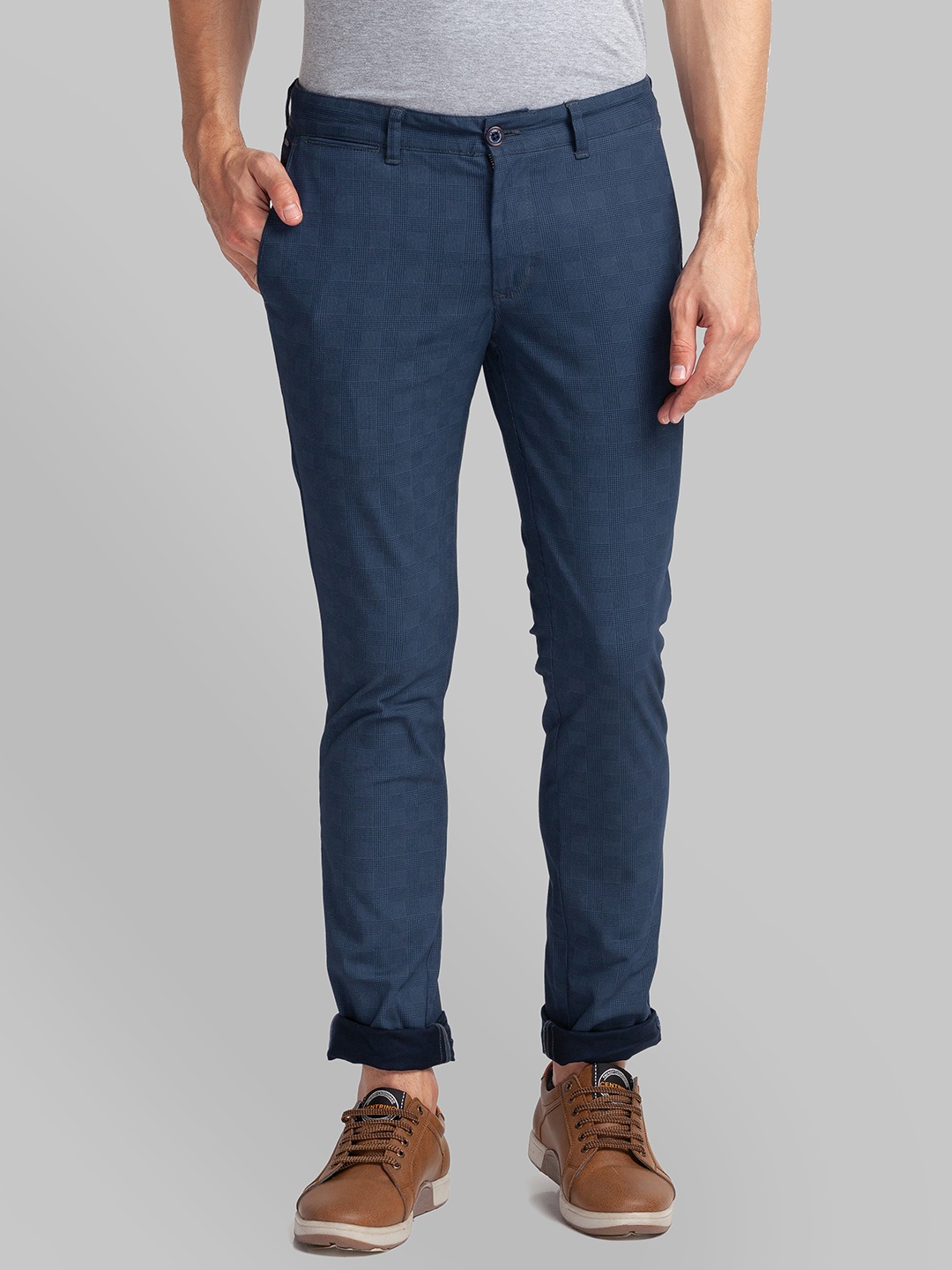 

Parx Men Blue Slim Fit Casual Mid-Rise Trousers