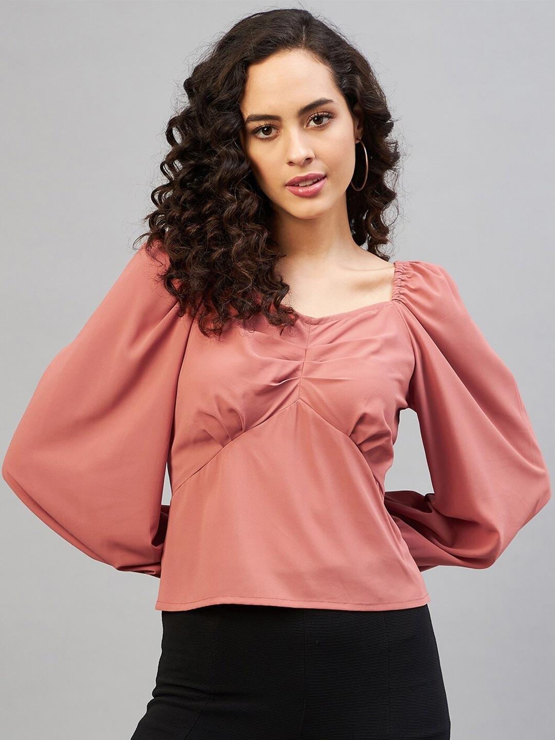 

Carlton London Women Peach-Coloured Sweetheart Neck Top