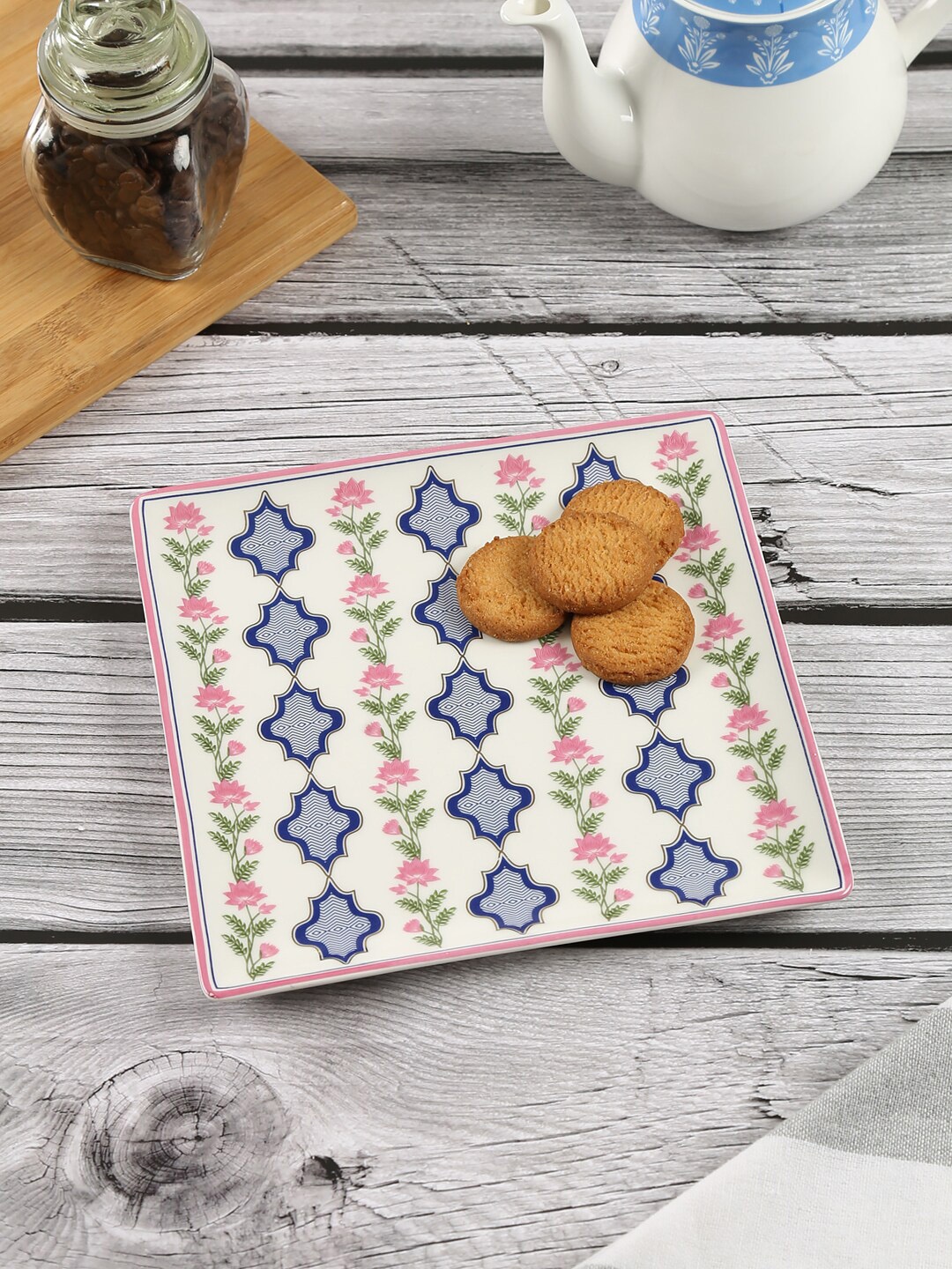 

India Circus by Krsnaa Mehta White & Blue Printed Food Platter