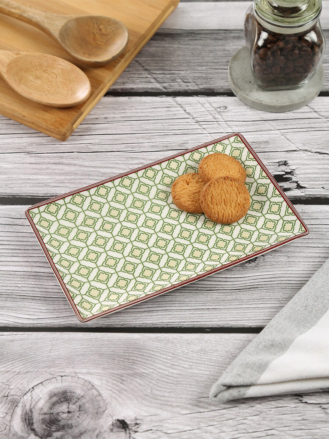 

India Circus by Krsnaa Mehta Olive Green Printed Blooming Dahlia Medium Platter