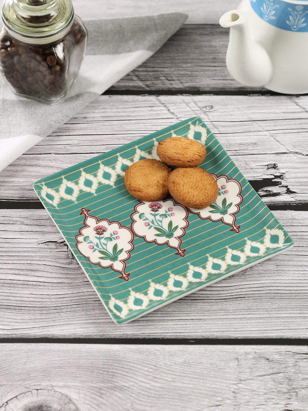 

India Circus by Krsnaa Mehta Teal & White Printed Porcelain Serving Platter