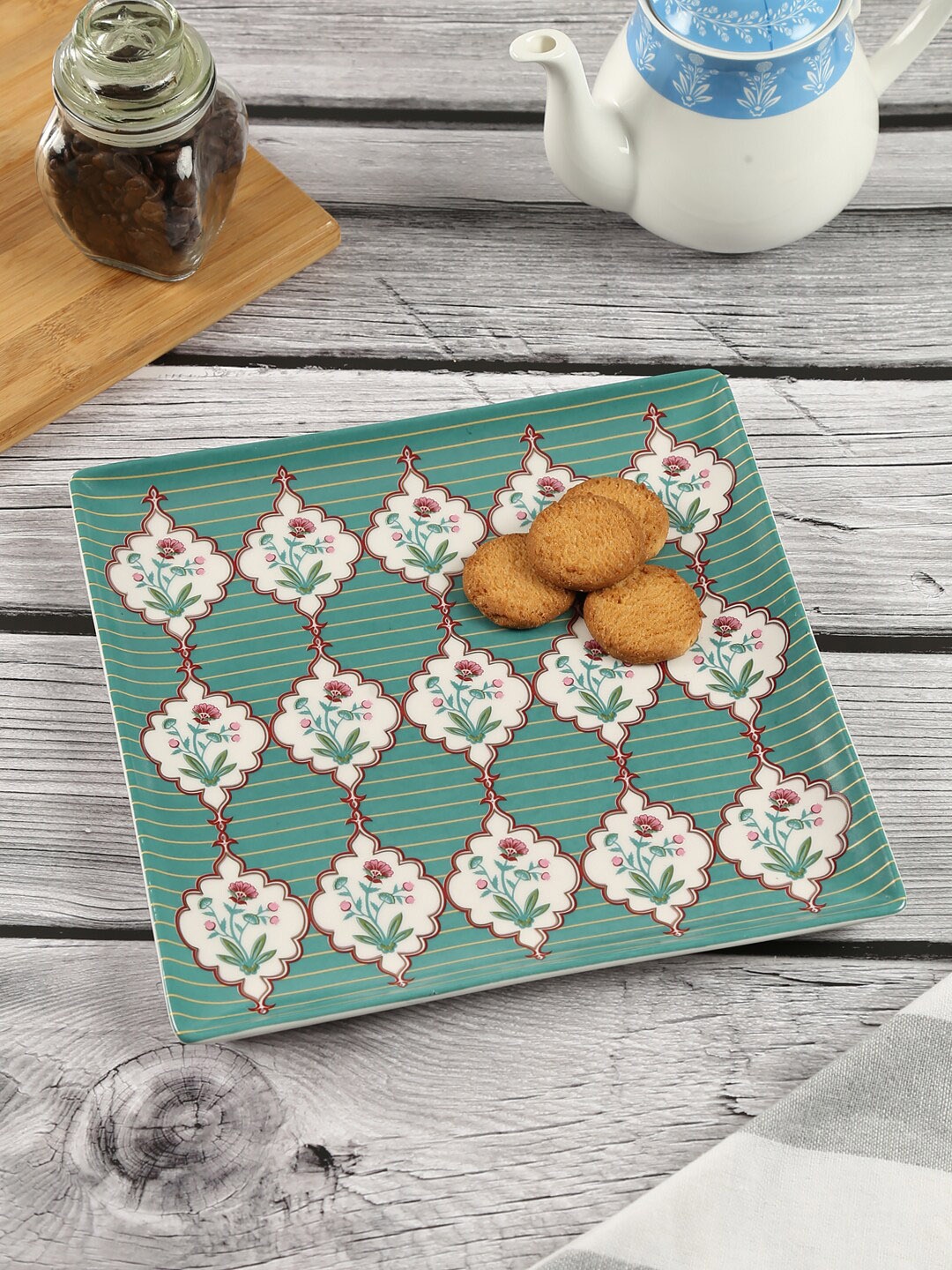 

India Circus by Krsnaa Mehta Teal Blue Printed Large Food Platter