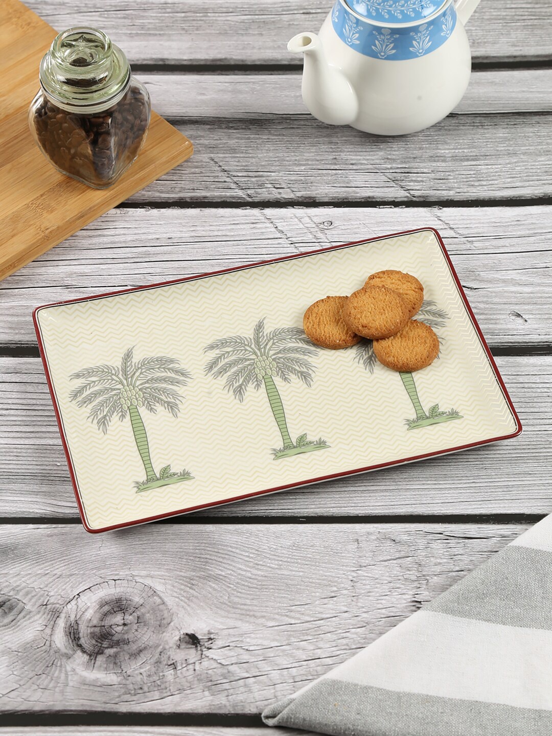 

India Circus by Krsnaa Mehta Cream & Grey Printed Large Rectangle Platter